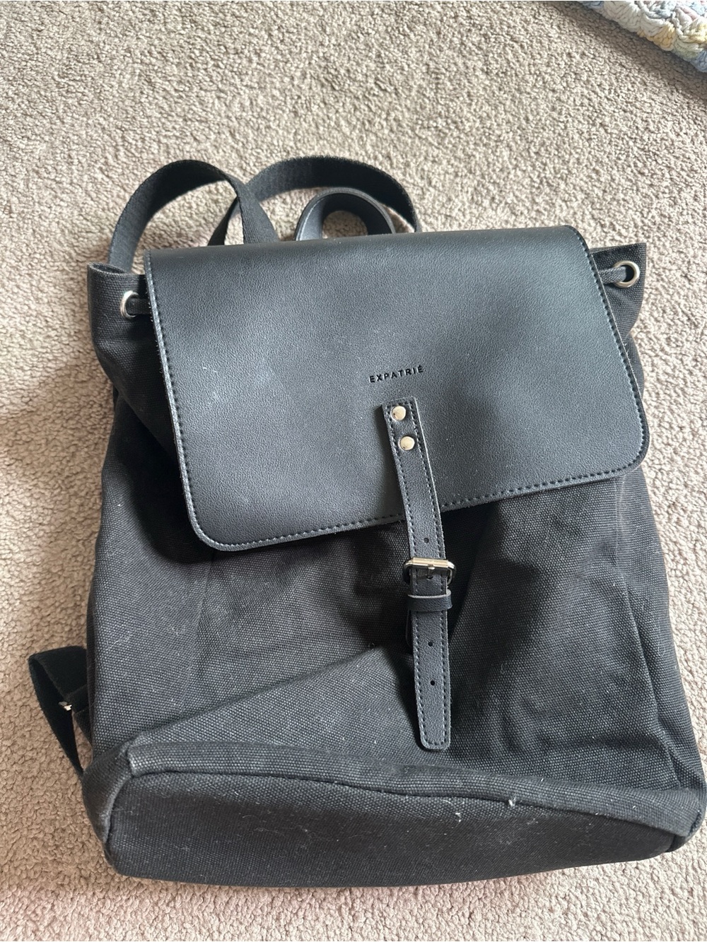 Expatrié “Ella” Black Canvas & Faux Leather Backpack